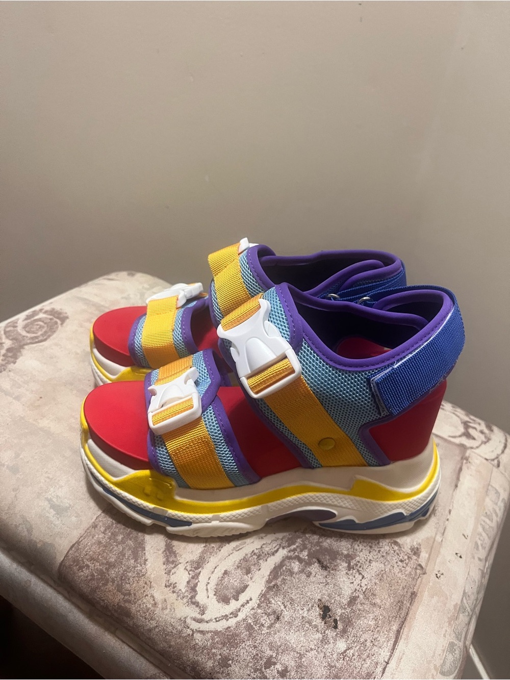 Colorblock Platform Sandals - Red, Yellow & Purple